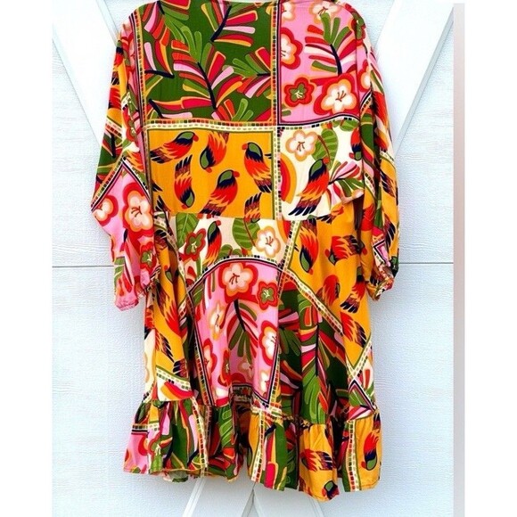 Label of Love NWT Orange Green  Tropical Medium Woman dress Anthropologie Summer - Picture 2 of 11